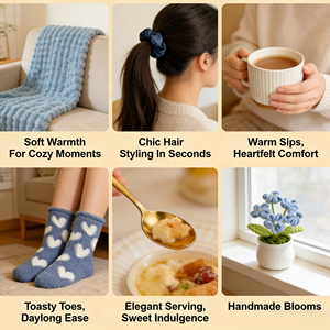 Ensemble cadeau Lunaire Cozy Blue Serenity, couverture en velours, chaussettes douces, tasse en céramique, fleur faite à la main, kit de soins personnels pour femmes - Product Image 4