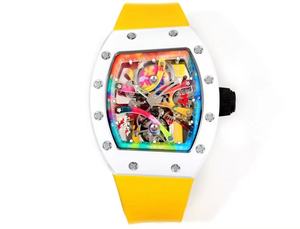 Nouvelle montre mécanique tourbillon de haute qualité, style graffiti, bracelet jaune, fibre de carbone, caoutchouc, aiguille en saphir - Product Image 1