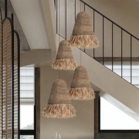 Lampe suspendue bohème en raphia naturel, tressée à la main, style bohème, en paille, pour l'intérieur, lampe suspendue au plafond pour hôtel, villa, restaurant