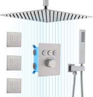 Système de douche complet à poignée unique moderne en nickel brossé de 16 pouces Jets de corps Robinet thermostatique en laiton Robinet pluie/jet de massage