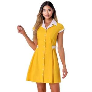 <span class=keywords><strong>Vintage</strong></span> botón abajo <span class=keywords><strong>camarero</strong></span> <span class=keywords><strong>uniforme</strong></span> muesca solapa manga corta con cinturón Oficina <span class=keywords><strong>camarero</strong></span> Mini Vestidos cortos - Product Image 1