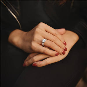 OAHLAN 2CT925スターリングシルバーブライダルリングセットプリンセススクエアカットCZエンゲージメントウェディングバンド女性用プロミスリング - Product Image 6