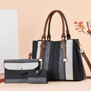 Sacs fourre-tout en toile contrastée tendance pour femmes, sacs à main en cuir PU personnalisés, vente en gros - Product Image 1