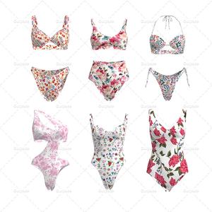 Maillot de bain femme avec logo personnalisé 3D, nouveau style, imprimé floral, maillot de bain halter, micro bikini, maillot de bain de plage, ensemble de maillots de bain - Product Image 1