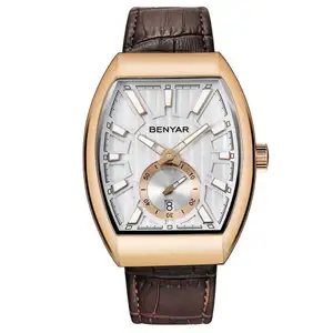 Benyar นาฬิกาควอทซ์ผู้ชายแบรนด์5136,นาฬิกาสายหนังแท้ใส3หน้าปัดชุดนาฬิกาธุรกิจกระชับ