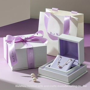 Purple Bow Silk Square <b>Jewelry</b> <b>Box</b> Fashionable Ring Earring <b>Necklace</b> <b>Box</b> High-End Embossed Gift <b>Box</b> with Best Wishes Design - Product Image 2