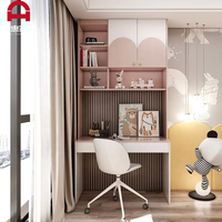 Bureau d'ordinateur pour salon, petit, usage domestique, bois massif, design moderne, rose, bibliothèque intégrée, personnalisation