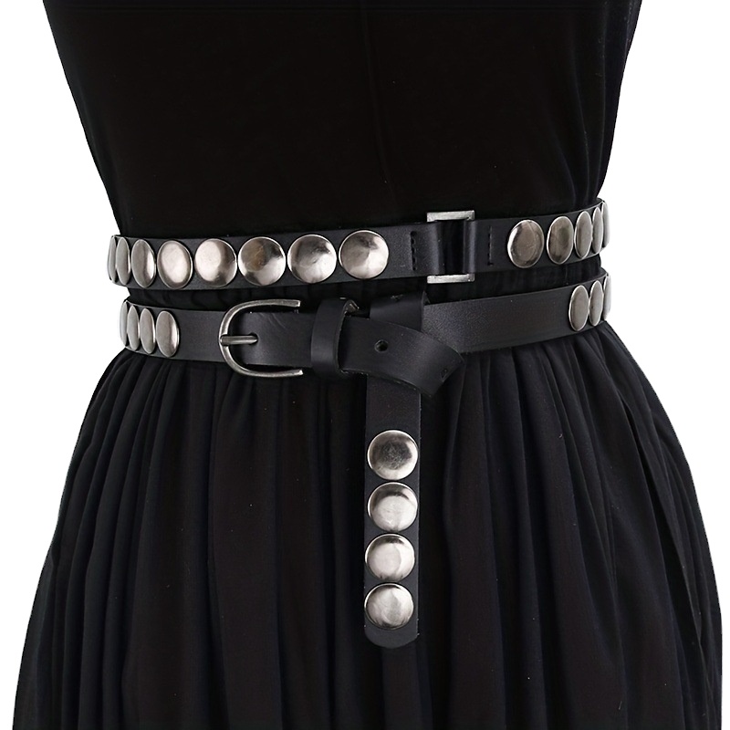 Y2K Women's Genuine Leather Belt - Punk-Style Stud Waist