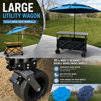 Chariot de marché pliable en métal à hauteur réglable avec parapluie, grande capacité, quatre roues, robuste, 200 kg, pour table, camping et vente de rue