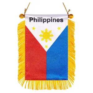 Mini Bandera de país de Filipinas impresa de doble cara de alta calidad con flecos para colgar en la ventana del coche