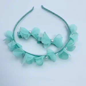 3 pcs/set Hawaiian Sweet Elegant For Wedding Hair Accessories hair clip set For Girls Tulle Flower Head Hoop