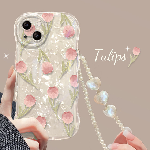 Wholesale High Quality Cute Girls Ins Style Tulip Designs Hot Mobile Phone Case With Bracelet