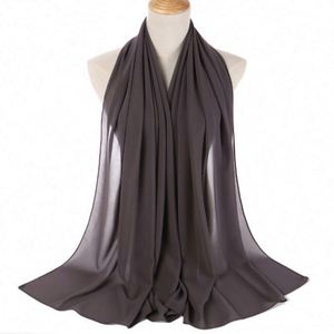 Wholesale Custom Logo Printed Solid Long Pearl <b>Chiffon</b> Ethnic <b>Scarves</b> Muslim Bubble Bandana Headscarves YHK0076 - Product Image 5