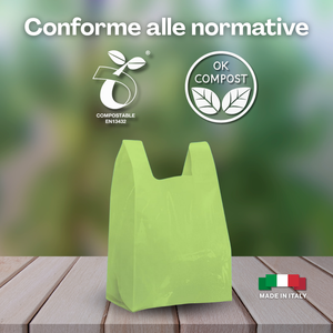 Sac de courses biodégradable et compostable vert 30x55cm avec soufflets pour le shopping - Product Image 4
