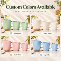 Ensemble de tasses en céramique à nervures verticales, 3 tailles, couleur pastel, tasse à café, logo personnalisé, cadeau, tasse à boire en porcelaine, vente en gros