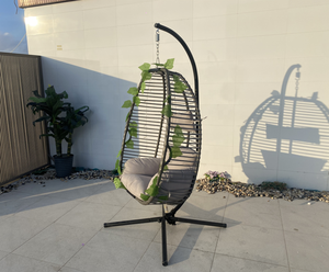 Silla Columpio Colgante para Exteriores con Cojín Profundo, Soporte Metálico, Sillas de Descanso, Hamacas Plegables para Jardín - Product Image 3