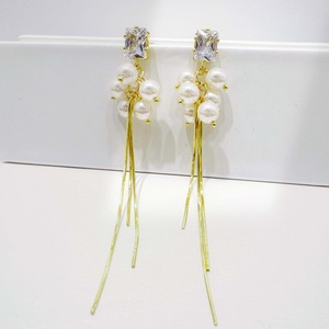 high quality plata 925 silver Luxury zircon Gold Plated long earring party wedding handmade ladies vintage pearl tassel earrings - Product Image 3