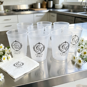 Gobelets incassables effet givré pour invités de mariage, gobelets en plastique rigide personnalisés pour souvenirs de fête de fiançailles, impression holographique - Product Image 1