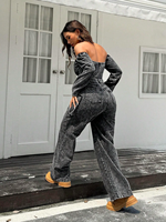 Combinaison en jean tube style streetwear personnalisée avec poches, décontractée, une pièce, baggy, cargo pour femme