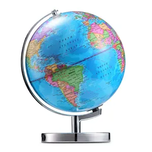 Classic Desktop Rotating Globes world map globe on woorden stand bar solar rotating powered by light world globe