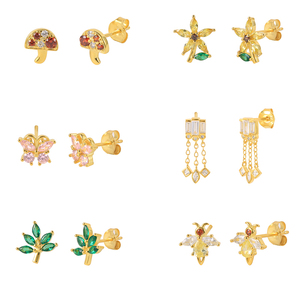 Boucles d'oreilles clous ROXI tendance, design créatif, papillon, champignon, plaqué or 18 carats, zircon, argent - Product Image 2