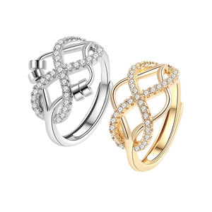 Anillo giratorio antiestrés con cuentas, circonitas pavé, cobre chapado en oro, ajustable, diseño infinito entrecruzado, joyería para aliviar el estrés para mujeres - Product Image 5