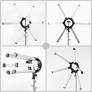 Aro de Luz LED Plegable de 120W Súper Brillante con 6 Brazos, Soporte para Teléfono con Trípode para Transmisión en Vivo, Fotografía, Iluminación de Relleno, Plástico - Product Image 4