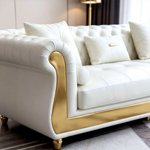 Moderne Licht Luxe Echt Lederen Rechte Bank <span class=keywords><strong>Nieuwe</strong></span> Crèmekleurige Stijl Gestikte Combinatiebank voor Kleine Woonkamer - Product Image 6