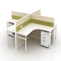 Poste de travail en forme de L pour 4 personnes, bureau en bois et acier, capacité importante, fonction de démontage, mobilier de bureau