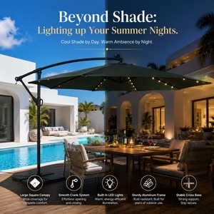 300cm Modern Outdoor Cantilever Umbrella LED Lights Steel Frame Waterproof <strong>Banana</strong> Offset Hanging <strong>Parasol</strong> Park Patio Restaurant - Product Image 3