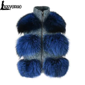 Hot Sale New Fashion Winter Warme dicke Kaschmir Woll weste mit flauschigen Fuchs pelz Großhandel Frauen Real Fox Pelz weste