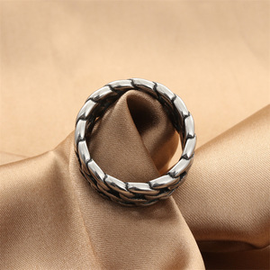 Men's Titanium Steel Chain <b>Ring</b> <b>Silver</b> Retro Punk Style Geometric Design 280626 - Product Image 2