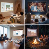Mini projecteur vidéo intelligent d'extérieur 300 ANSI Lumen, 4K HD natif, Android 9, DLP, 2 Go de RAM, batterie intégrée, WiFi/BT