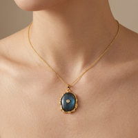 Collier pendentif fantaisie en labradorite turquoise pour femme, avec incrustation de zirconiums, chaîne en laiton plaqué or 18 carats, idéal pour un cadeau