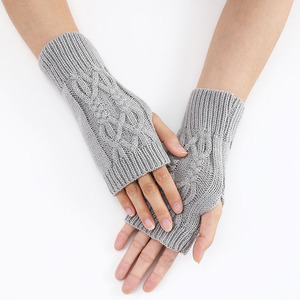 Guantes y mitones de invierno personalizables para mujer, calentadores de brazos sin dedos de punto acrílico estilo Jacquard con orificio para el pulgar, venta al por mayor - Product Image 3
