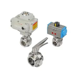 stainless steel sanitary hygienic manual electric pneumatic motorized actuator ss inox weld tri clamp butterfly valve price