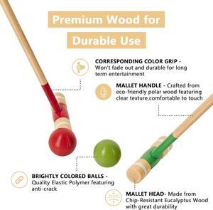 Ensemble de <span class=keywords><strong>croquet</strong></span> 8 joueurs avec maillettes en bois de caoutchouc de 32 pouces (norme réglementaire) et 28 pouces (taille standard), balles en PE colorées et piquets – Kit de jeu pour pelouse et jardin - Product Image 2