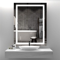 Espejo de Baño Moderno con Aspecto Plateado, Interruptor Táctil, Iluminación LED de Fondo, Multifunciones, Espejo Decorativo