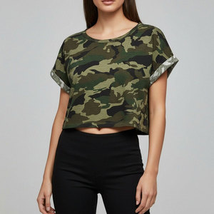 Camo T-shirts <strong>Women's</strong> Summer Professional Quality Crop <strong>Tops</strong> New Arrival 100% Cotton Custom Logo <strong>Rainbow</strong> Print Cropped Shirts - Product Image 1