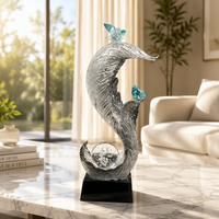 Ornement en résine transparente en forme de queue de phénix, double oiseau, boule de cristal, figurine de table, décoration d'intérieur, cadeau de mariage