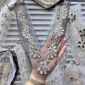 Bordir manik-manik korsase Patch payet Berat kerah V berlian imitasi tulle leher renda applique untuk gaun aksesori pakaian dalam seksi - Product Image 1