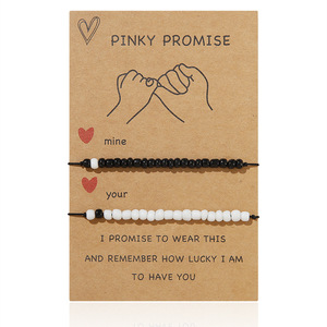 Pinky Promise <b>Bracelet</b> Set Black <b>White</b> Beaded Couple Jewelry Gift for Valentine's Day Unisex Fashion Beaded <b>Bracelets</b> - Product Image 5