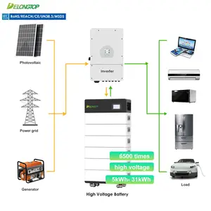 แรงดันไฟฟ้าสูง 102v 200v 300v ระบบบ้านแบบวางซ้อนกันได้แบตเตอรี่ลิเธียมพลังงานแสงอาทิตย์ 5kwh 20kwh เหมาะสําหรับบ้านฉุกเฉินพลังงาน