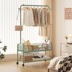 Portable Clothes Rack With <b>Storage</b> <b>Basket</b> And Wheels For Bedroom Clothing Organizer <b>Rectangle</b> Standing Type Mobile Drying Rack - Product Image 3