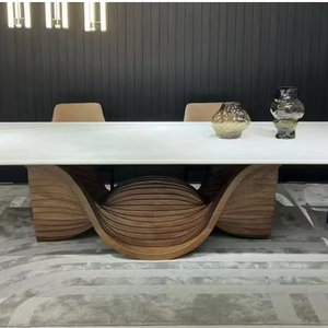 Ensemble table à manger en marbre de style minimaliste <span class=keywords><strong>italien</strong></span> jambe en bois table longue populaire pour villa hôtel conception de chambre modèle simple - Product Image 1