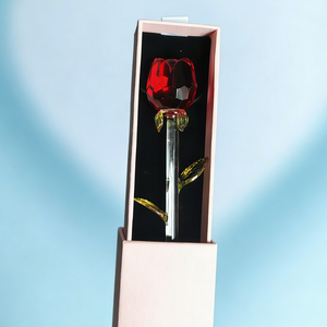 Rosa in Cristallo Fatta a Mano con Stelo Lungo e <span class=keywords><strong>Foglie</strong></span> Verdi Dorate <span class=keywords><strong>per</strong></span> Ringraziamento, San Valentino, Festa della Mamma, Decorazione Casa, Confezione Regalo - Product Image 2