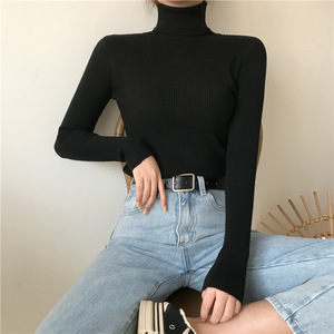 High Neck Knit <b>Top</b> Women Slim Fit Long Sleeve Solid Color Sweater One Size Autumn Winter Base <b>Layer</b> - Product Image 3