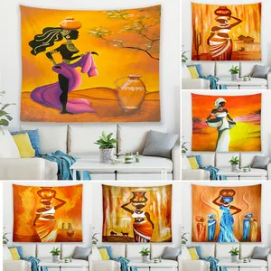 Impresión personalizada Estilo de vida de las mujeres africanas arte pintura al óleo tapiz de pared para sala de estar dormitorio