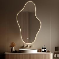 Miroir de salle de bain ondulé biologique rétroéclairé sans cadre avec éclairage halo pour coiffeuse de salle de bain, salle de bain principale, salle de bain d'invités, décoration intérieure, vente en gros