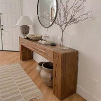 Console en bois massif à cadre épais, table d'entrée rustique en forme de U, table de couloir longue de style ferme vintage pour salon